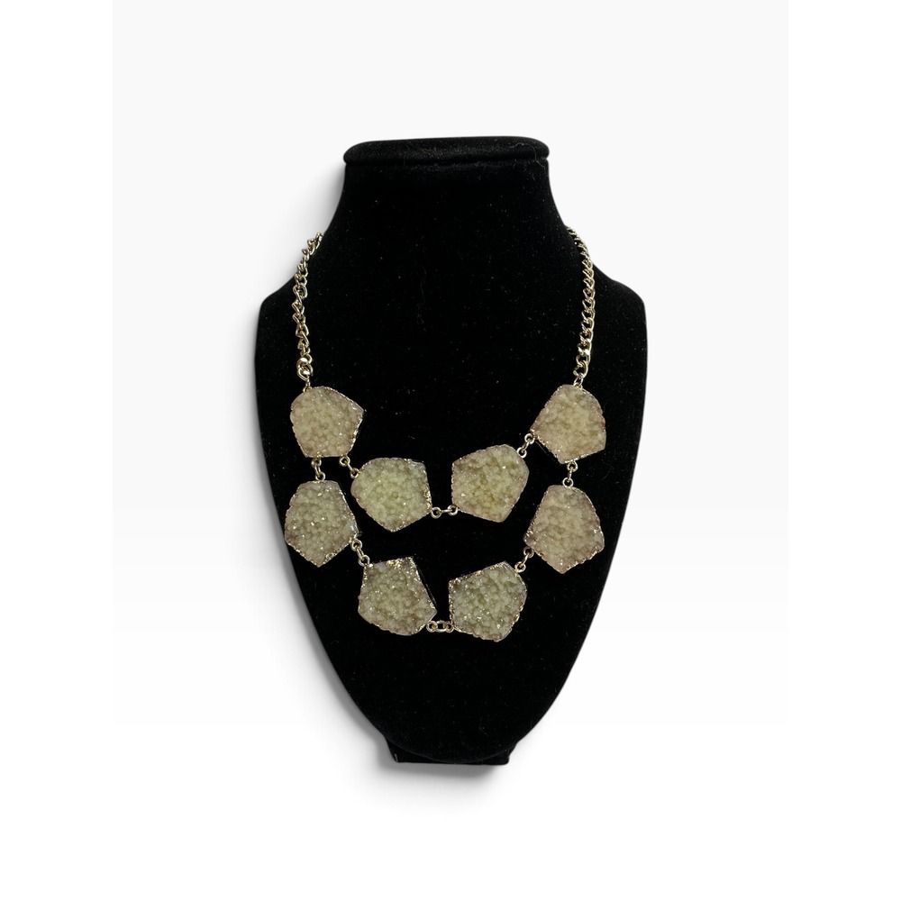 Faux Druzy Statement Bib Necklace‎ 20" Gold Tone Champagne